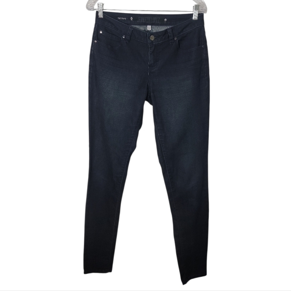 Jennifer Lopez skinny jeans women's size 6 long low rise dark wash blue stretch